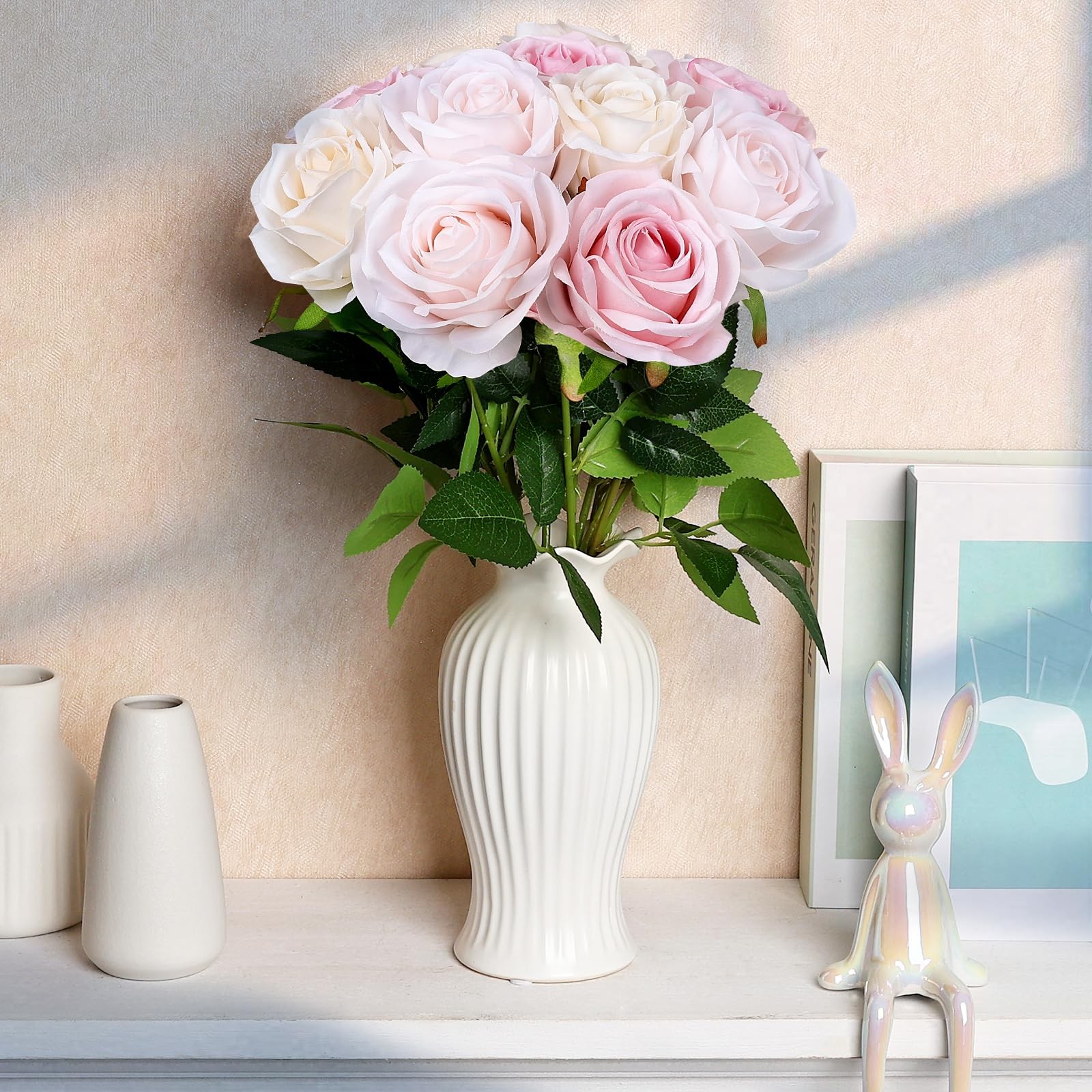 48 PCS Champagne & Pale & Light Pink Roses Artificial Flowers