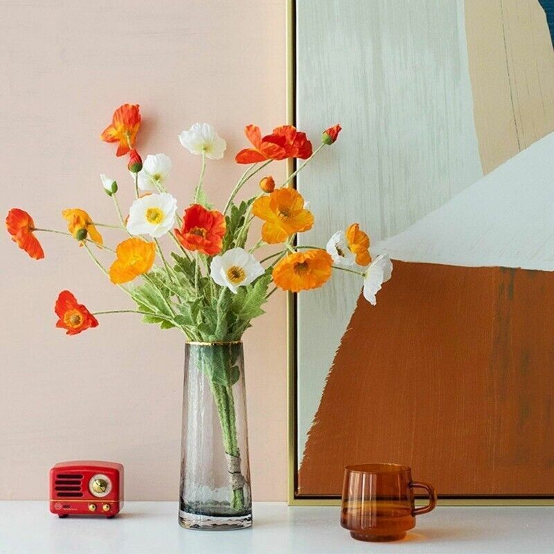 Artificial Poppies Flower Gorgeous Silk Papaver Rhoeas Flocking Stem Home Decors