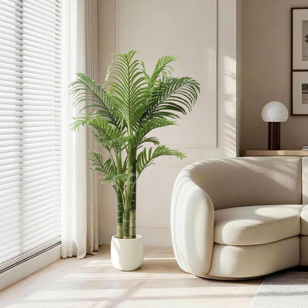 6 Ft. Artificial Palm Trees White Planter Indoor Outdoor Patio Office Home Decor