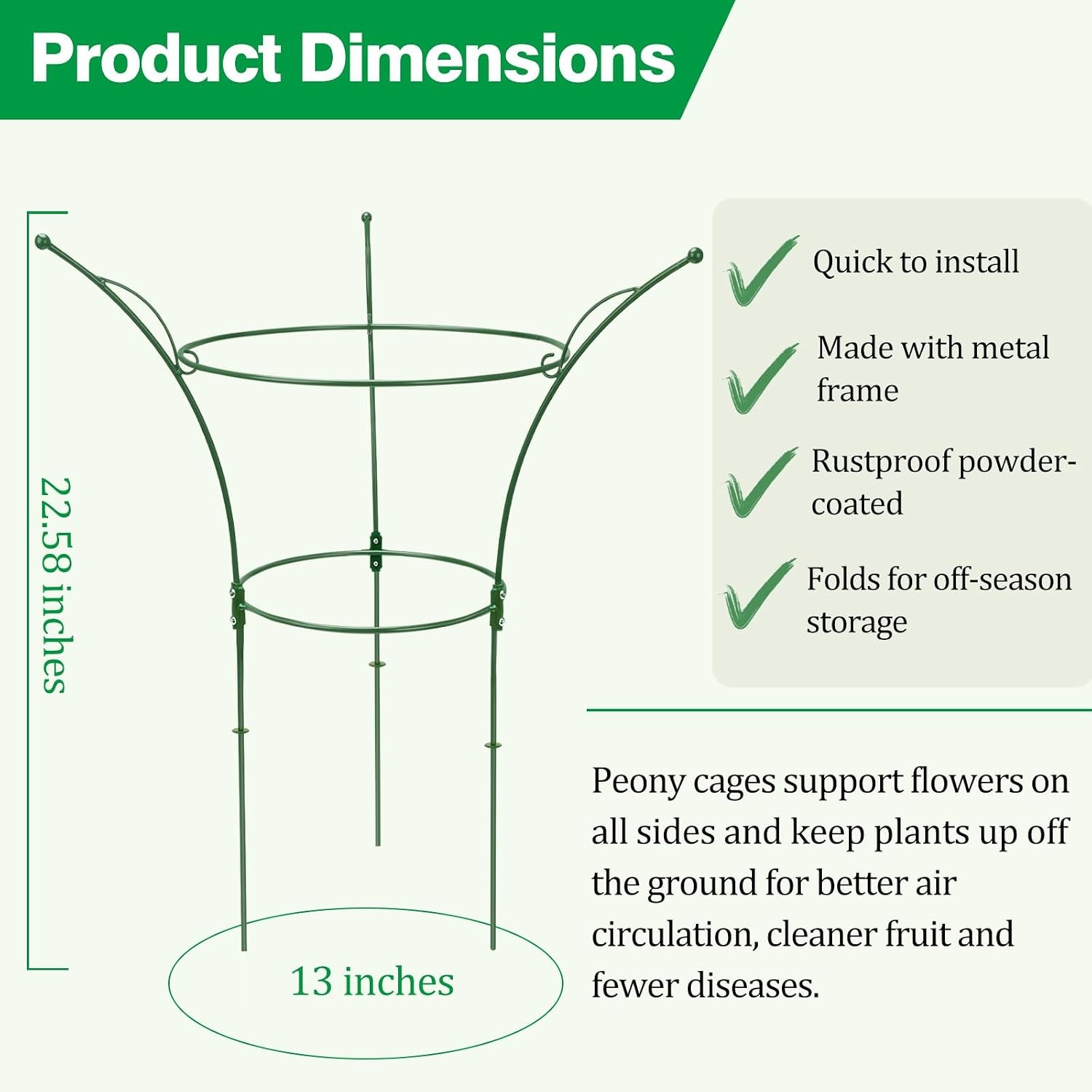 6 Pack Peony Cages & Supports Cages 13″ D x 22.8″ H Heavy Duty Metal Support