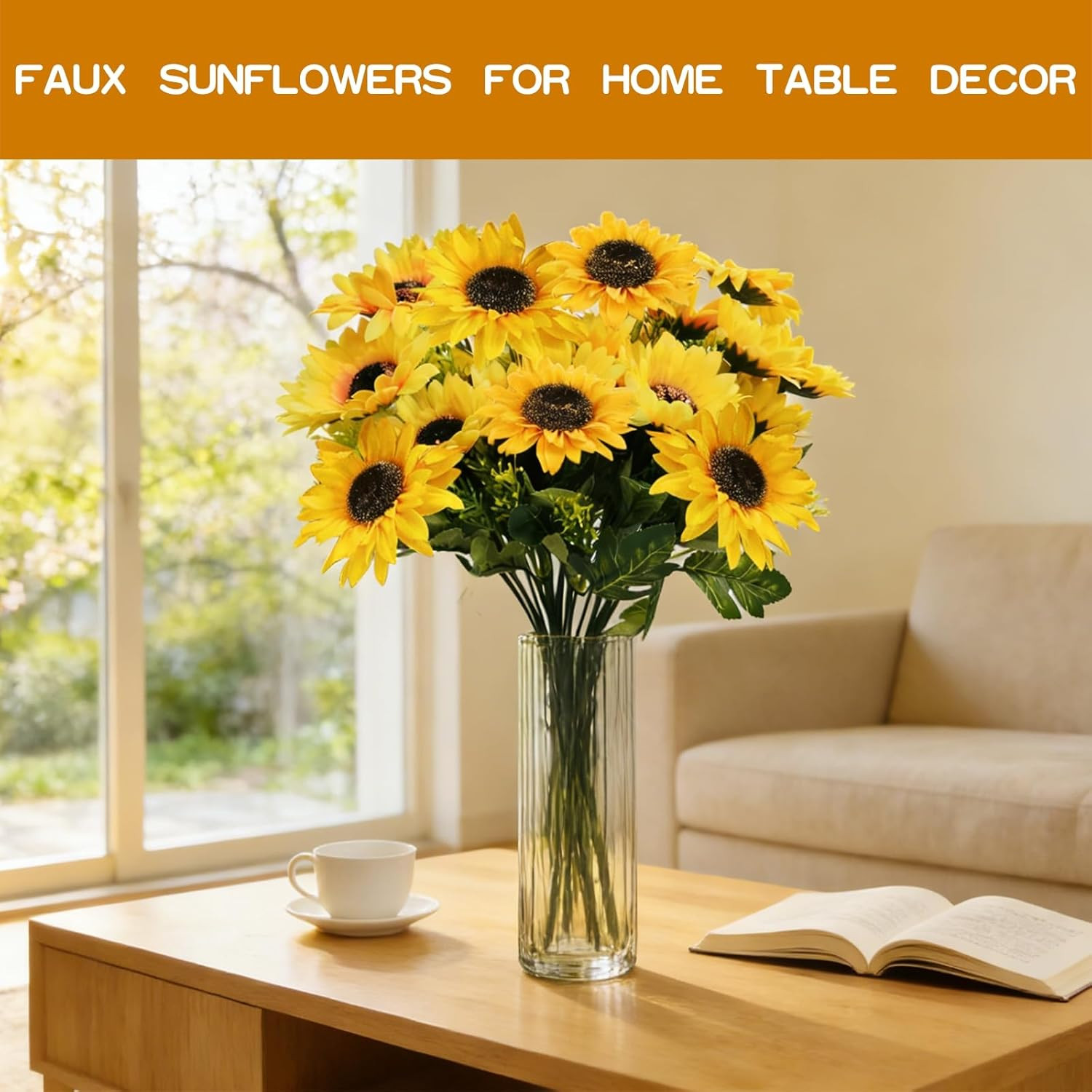 28Pcs Sunflowers Artificial Flowers for Outdoors Summer Decor, 4 Pack Fake Fl…