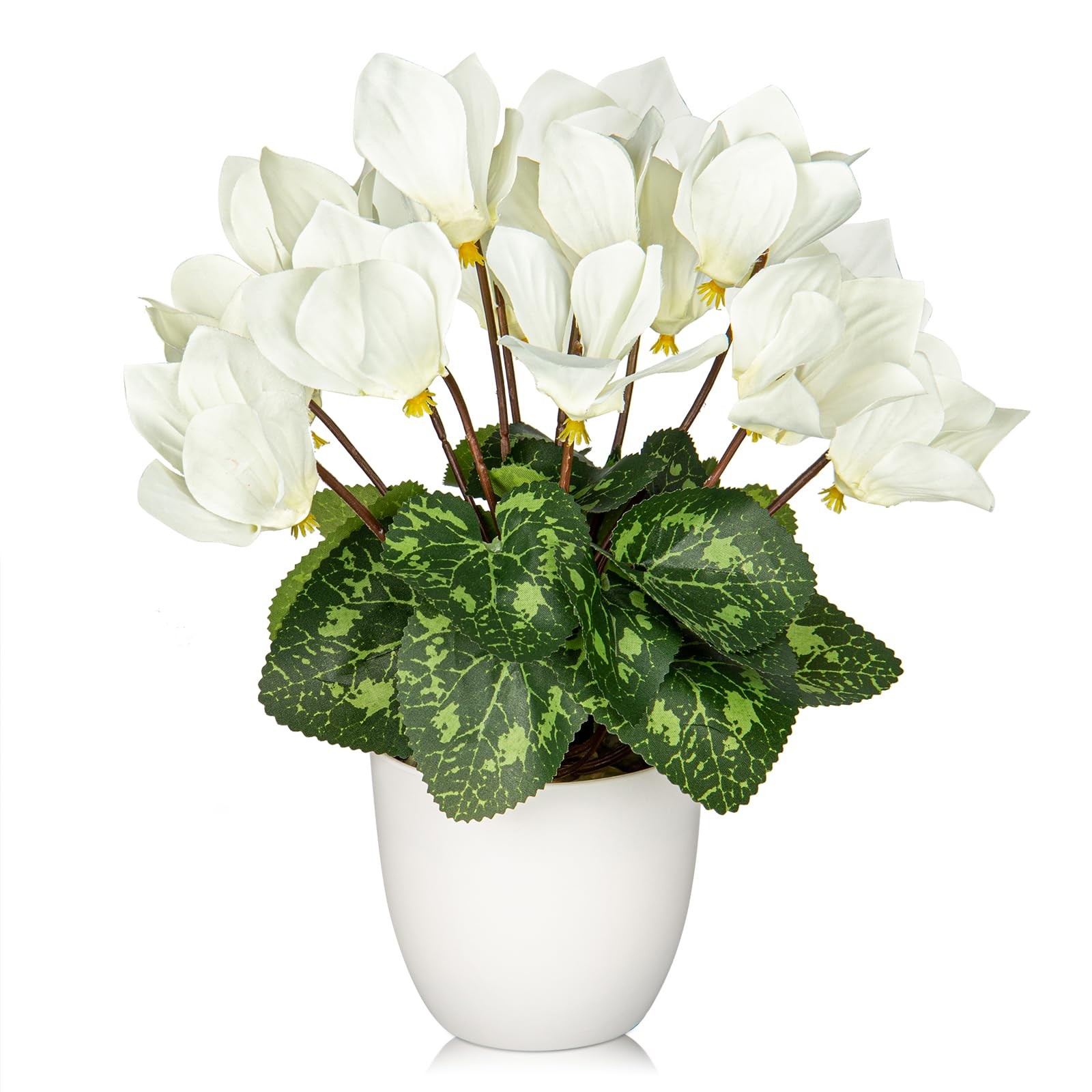 Artificial Cyclamen Flowers Plant Potted Fake Silk Flowers Plants in White Po…