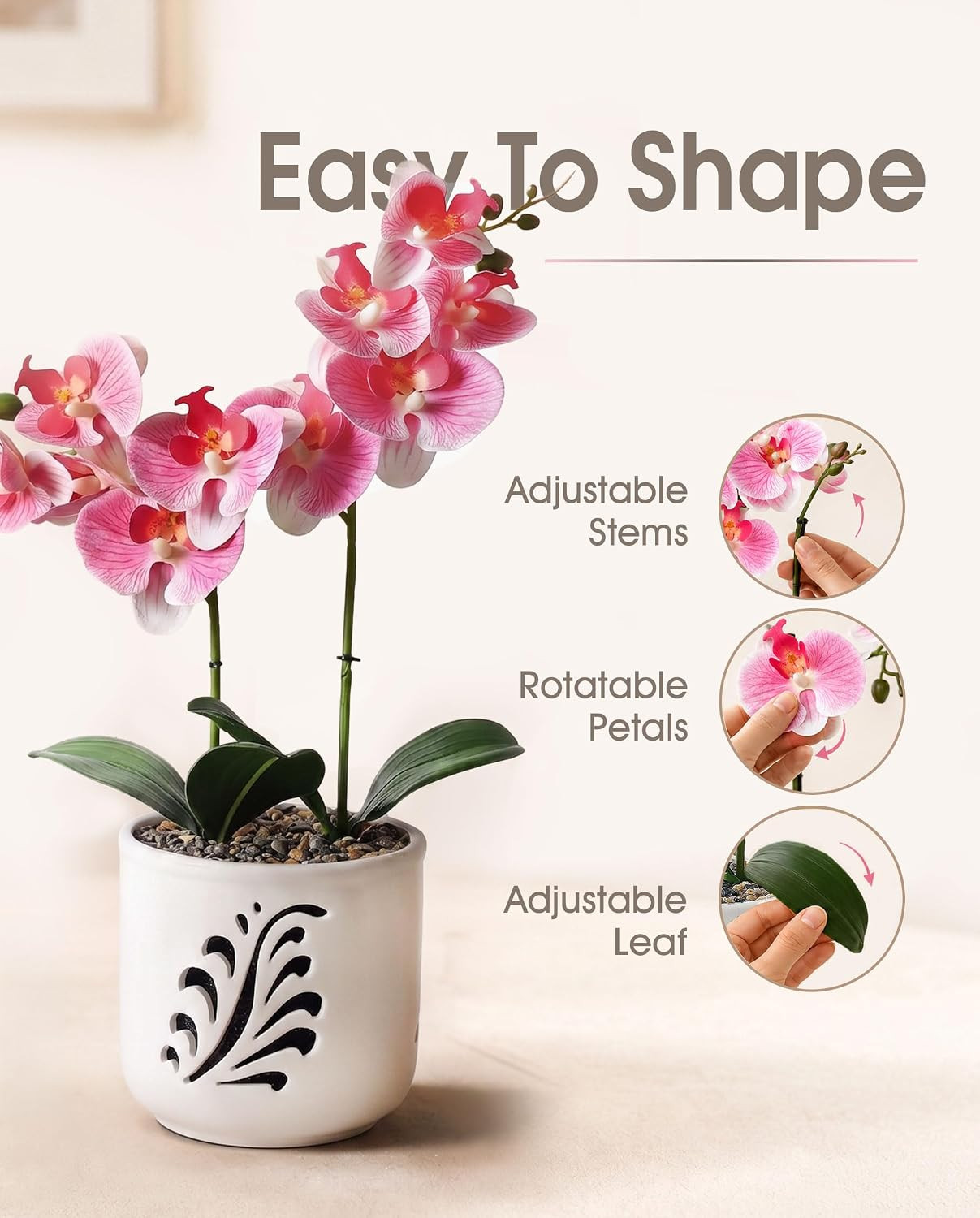19.7″ Fake Orchid Plant in Ceramic Pot – Elegant Indoor Decor Centerpiece