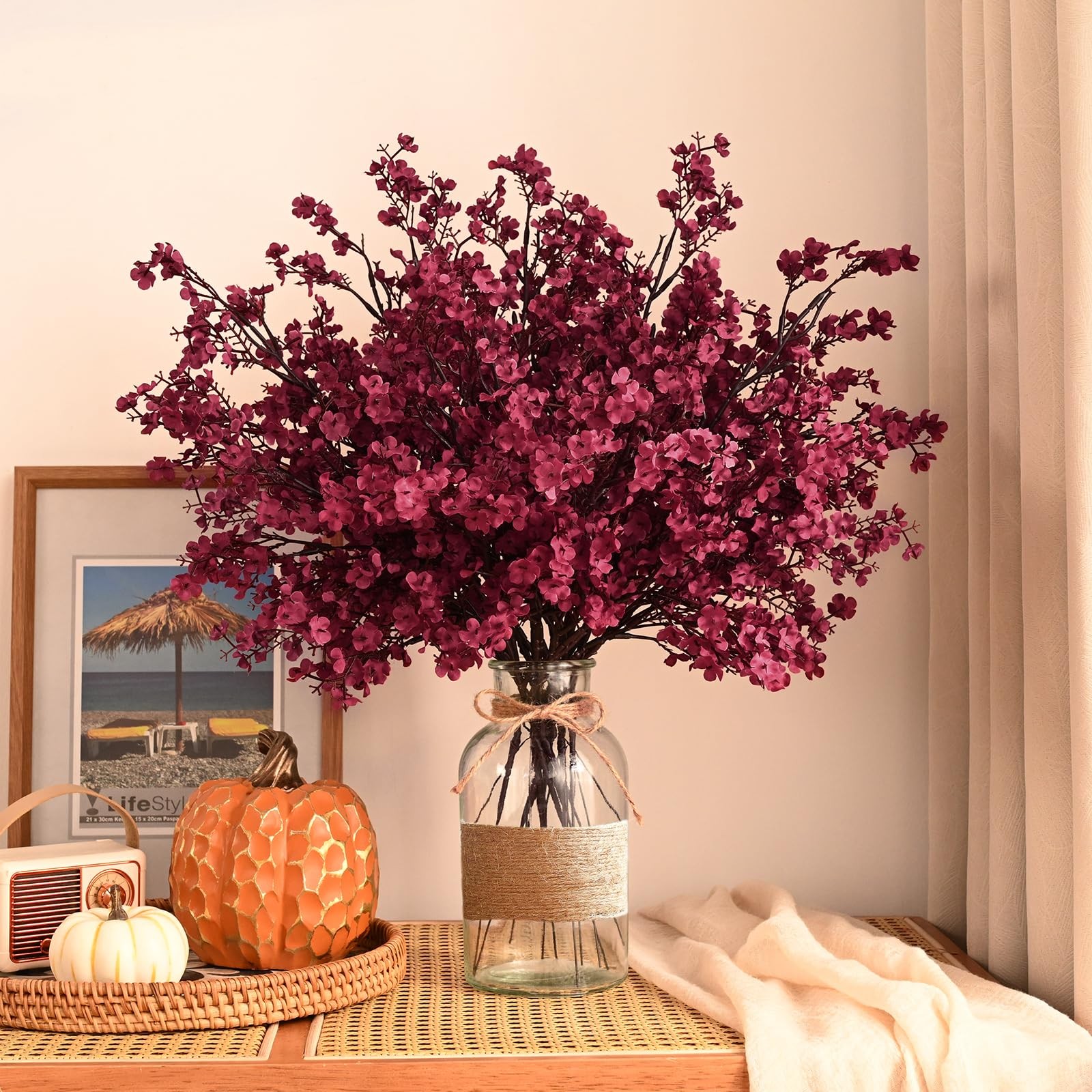 Silk Gypsophila Bouquets, 6Pcs, Real Touch, Wine Red