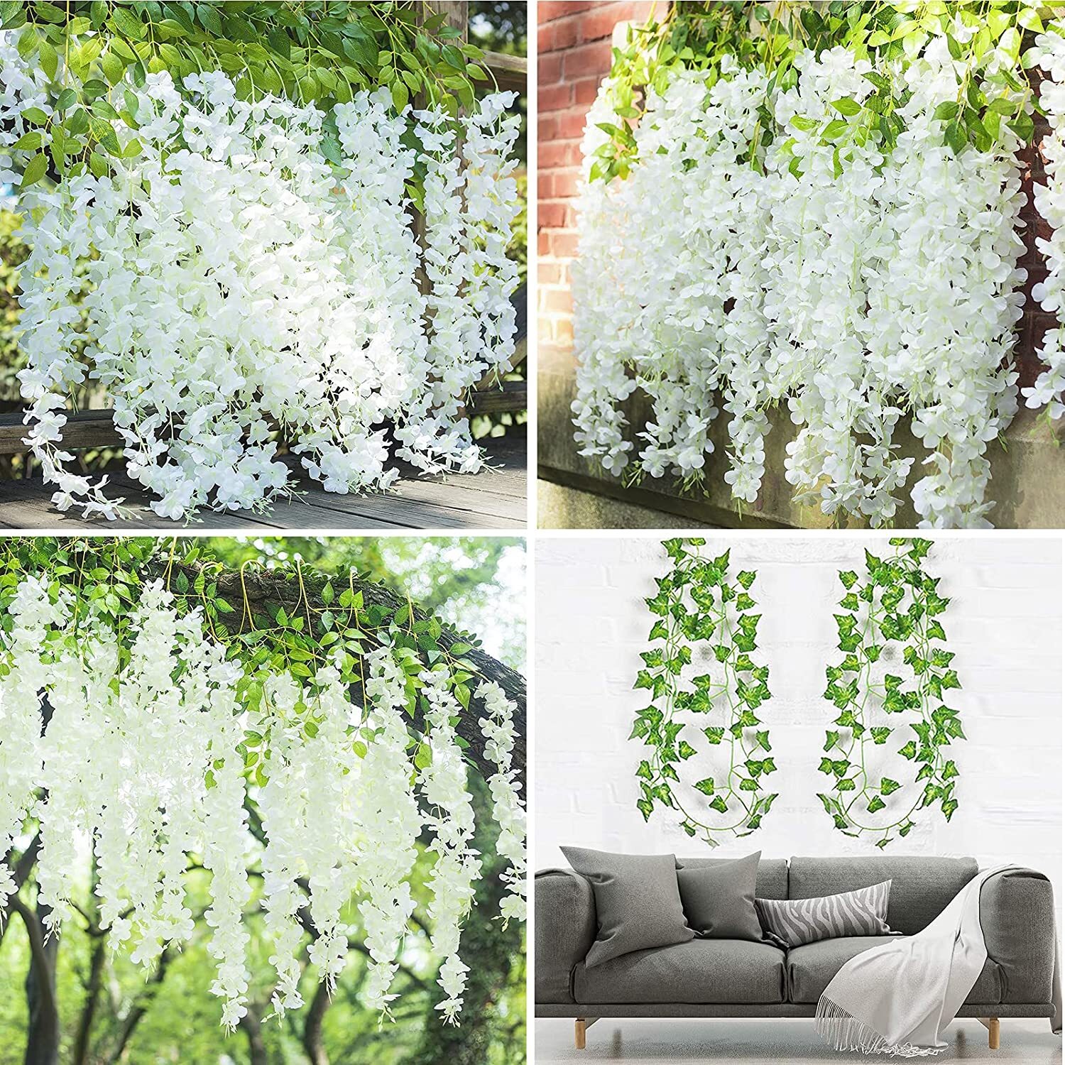 12 Pack Artificial Wisteria Hanging Flowers /6.56 Feet Artificial Ivy Leave Vine