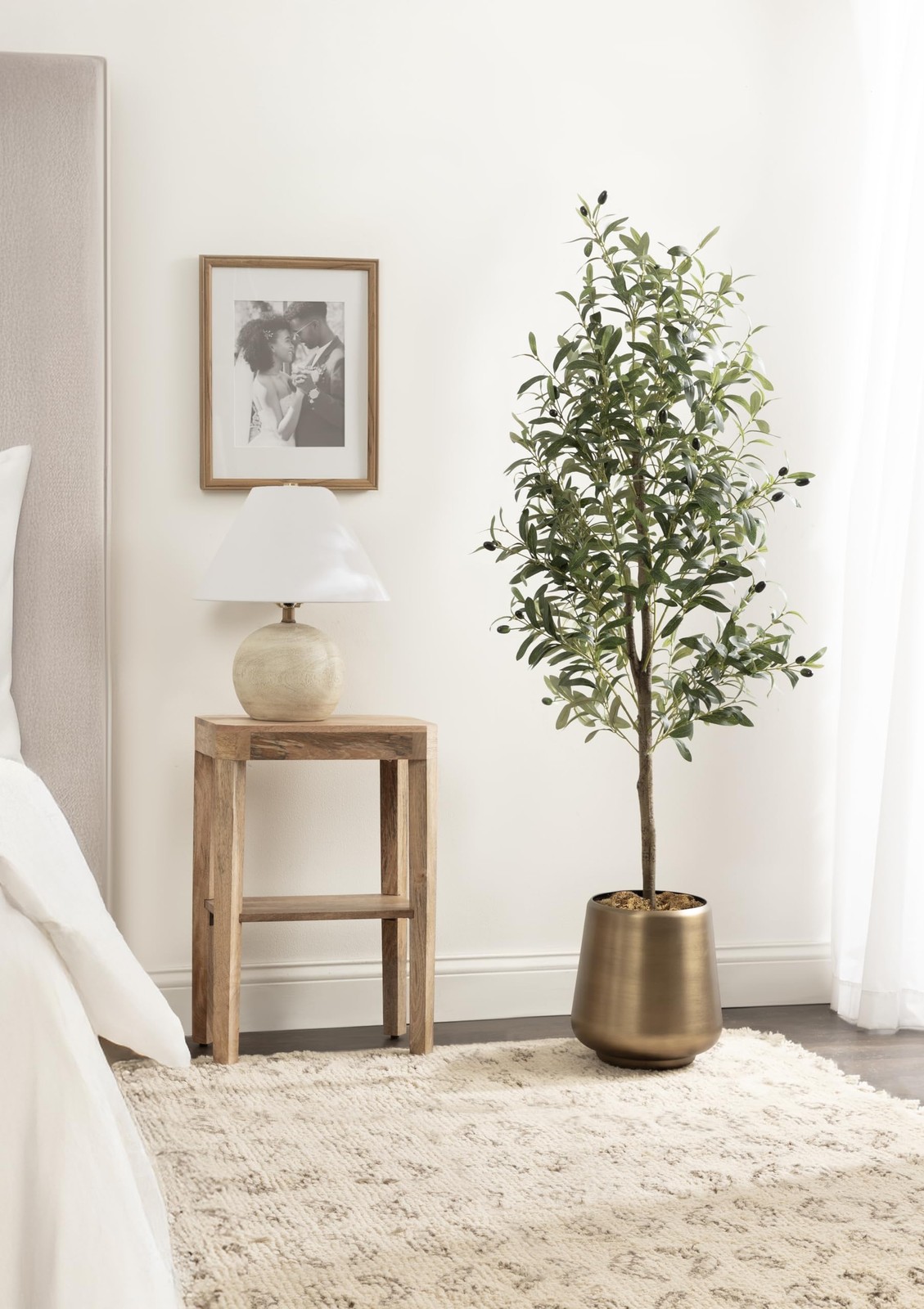 Oliveira Faux Olive Tree with Portell Metal Planter Pot, 5 FT, Antique Brass,…