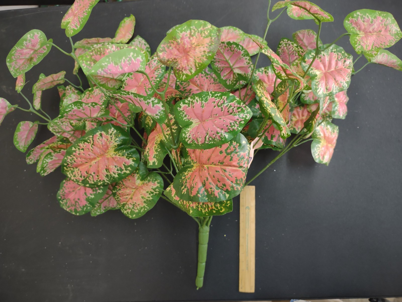 Silk Caladium Plant 16 Inches w/96 Leaves Pink & Green Baby Elephant’s Ear Bush