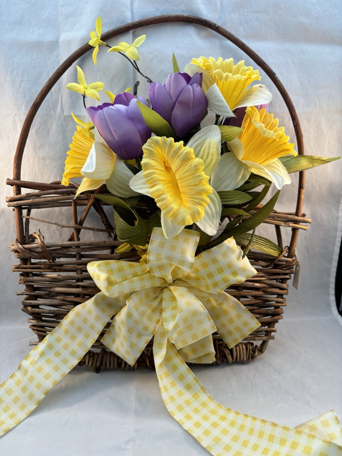 Hanging Door Wall Basket with Spring Summer Faux Flowers