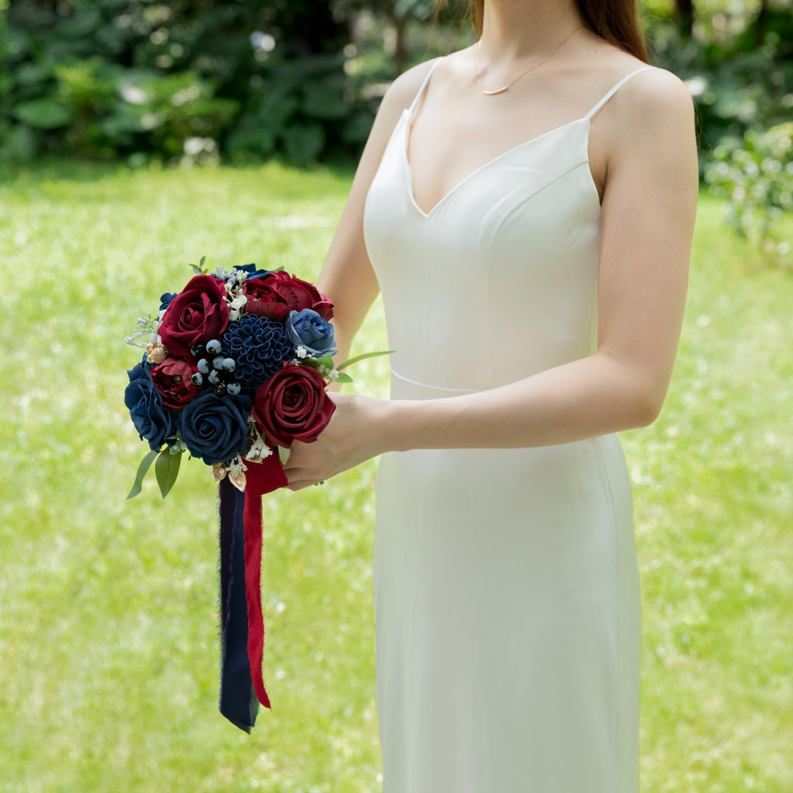 Navy Blue Burgundy Wedding Bouquets Bride Bridesmaid Artificial Roses