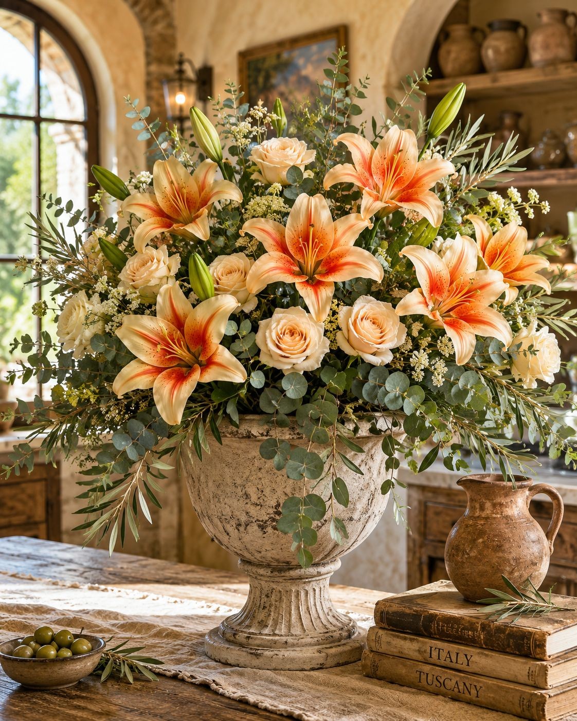 Real Touch Peach Orange Lily Stems Set of 2, Artificial Lily Flowers, Faux Flora