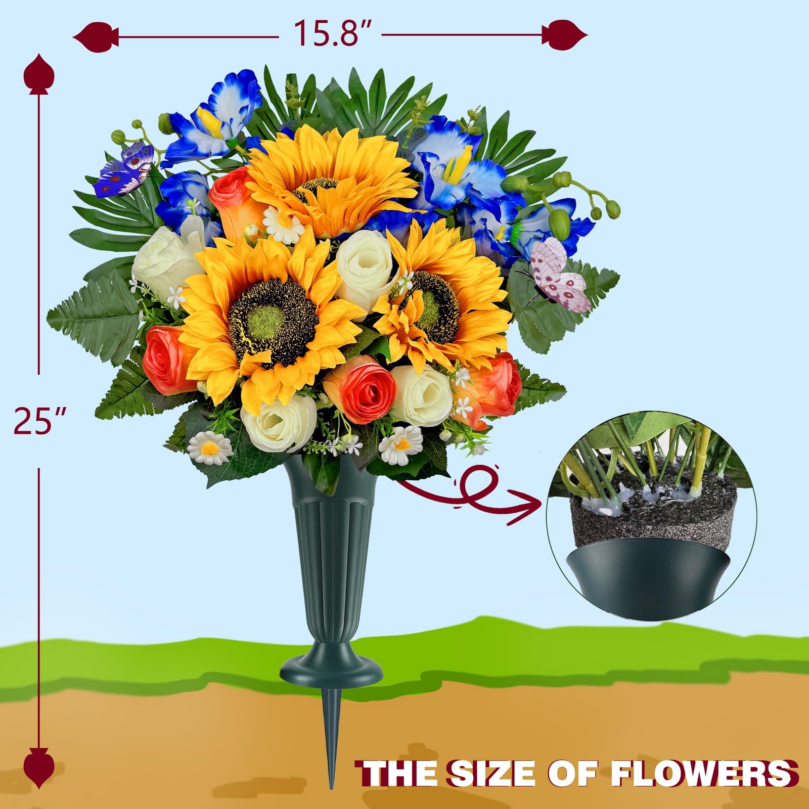 Naramiji Artificial Cemetery Flowers for Grave Decorations: Sunflower, Rose, …