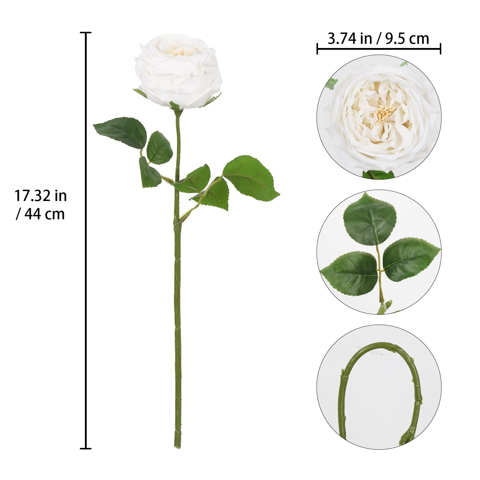 IPOPU White Roses Artificial Flowers,5PCS Real Touch Austin Roses Faux Peony …
