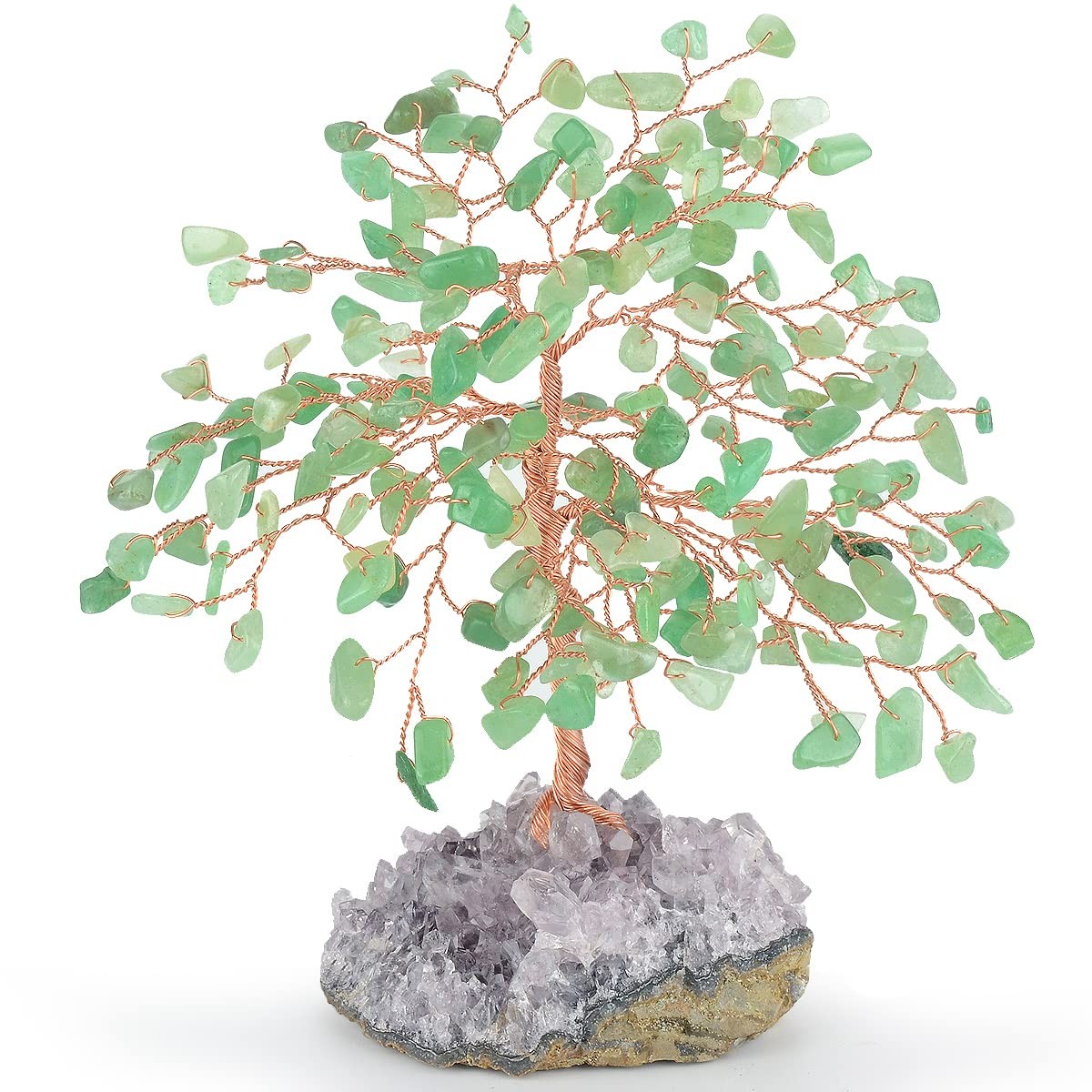 Gemstone Crystal Tree of Life,Natural Green Aventurine with Amethyst Cluster Bas