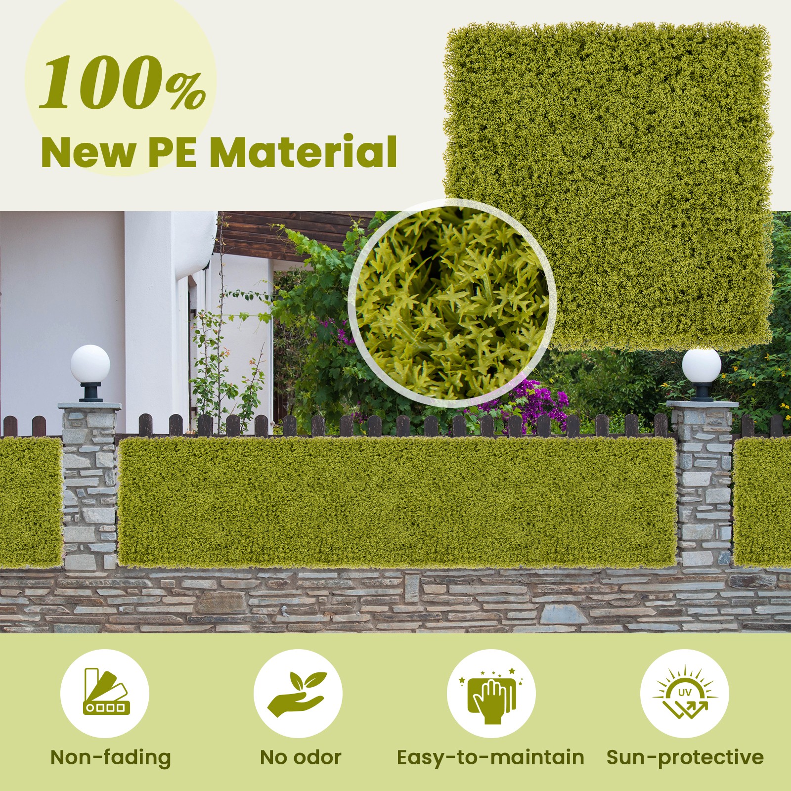 12 Pcs 20×20 In Artificial Grass Wall Panels Garden Yard Balcony Green Decor