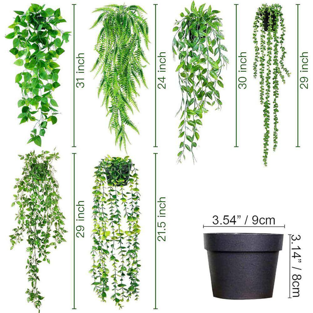 24 In. Green Fake Plant Hanging Plants with Pots, Artificial Ivy Vine Faux Eucal