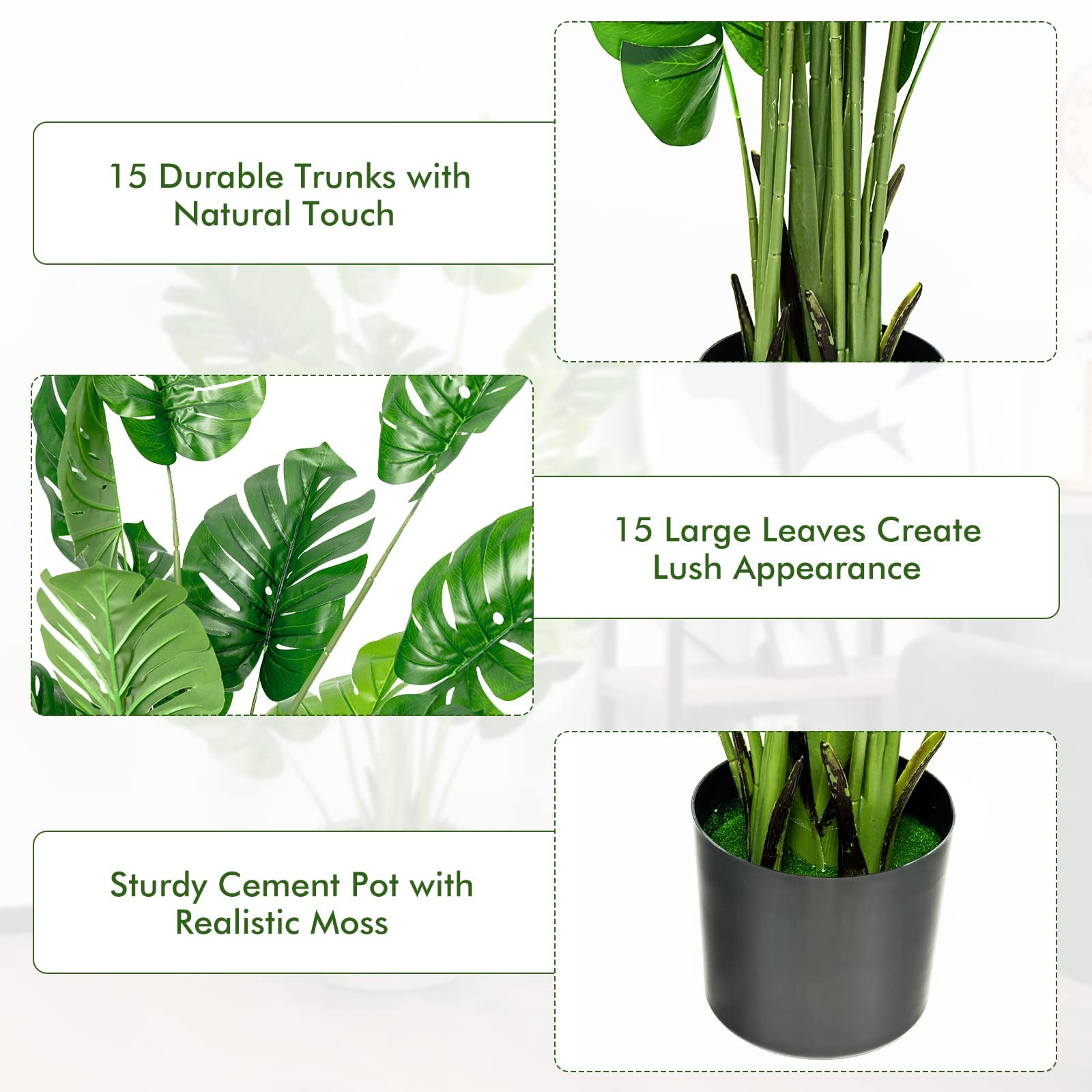 Artificial Monstera Deliciosa Plant, 5ft Tall Fake Tropical Palm Tree for Home