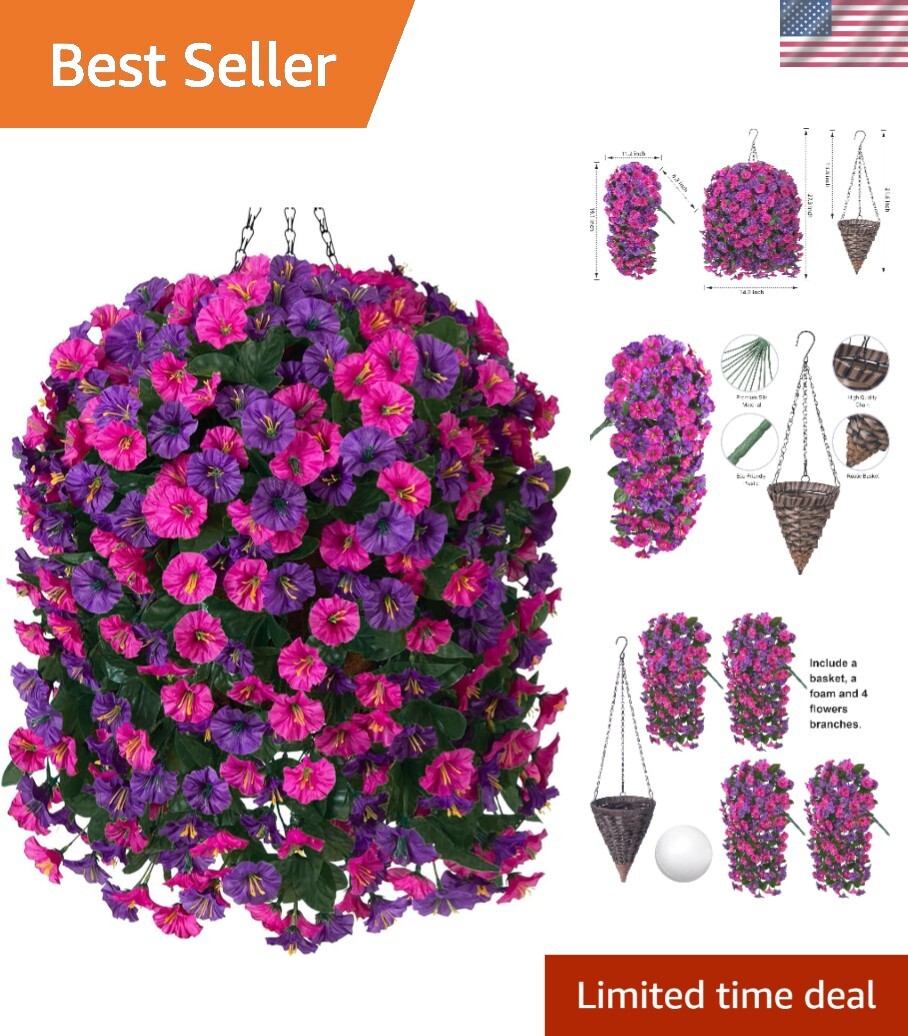 Vibrant Fuchsia & Dark Purple Faux Silk Hanging Flower Planter for Home Yards