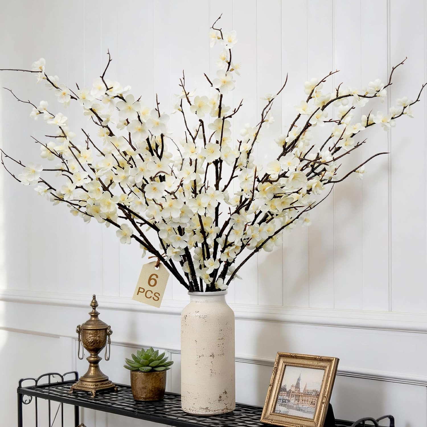 Cherry Blossom Branches Decor 39Inch 6Pc Artificial Flower Indoor Realistic | Wh