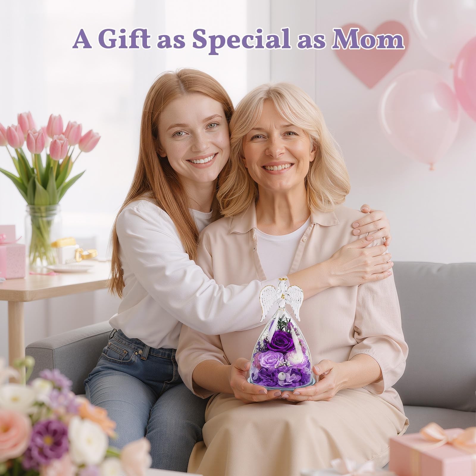 Gifts for Mom, Flowers for Mother’s Day, Preserved Rose in Glass Dome with Li…