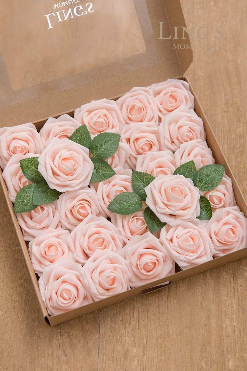 Lifelike Blush Foam Roses – 25 Count for Bouquets, Centerpieces & More