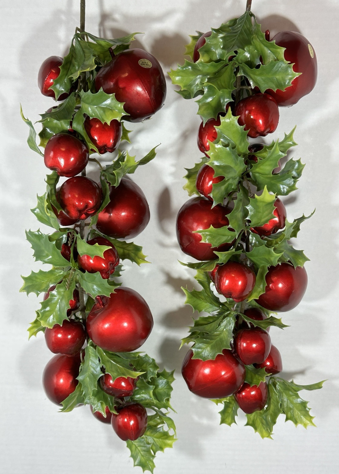 Lot of 2 Vintage Artificial Christmas Foliage Swag Apples & Holly 21″ Long NICE