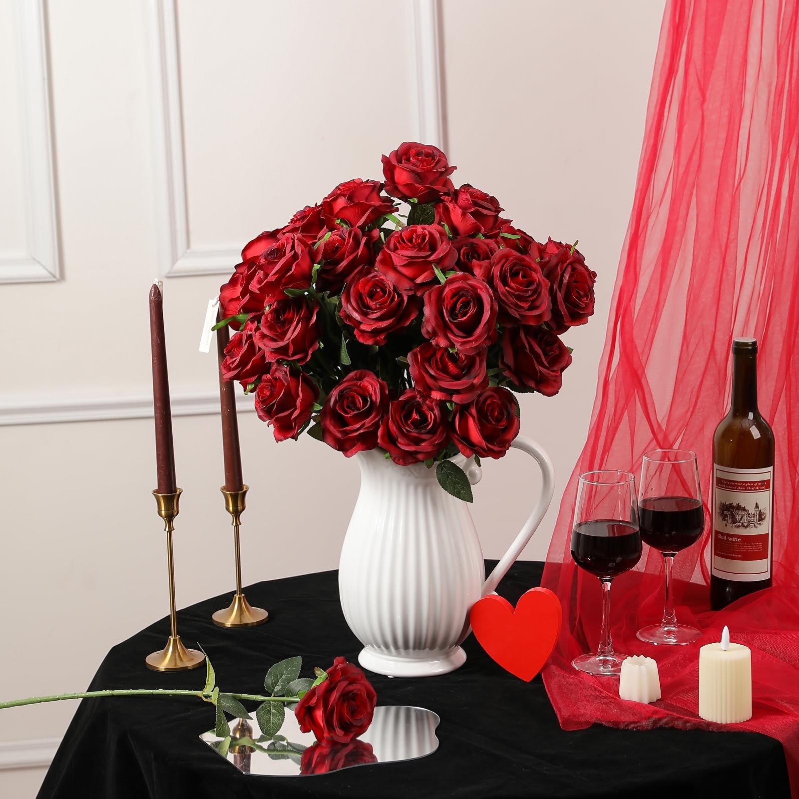 Nubry 24pcs Artificial Burgundy Roses, Fake Silk Roses Flower with