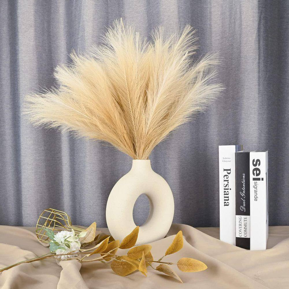 2.13 In. 12-Pieces Beige and Brown Artificial Plant Faux Pampas Grass Non-Sheddi