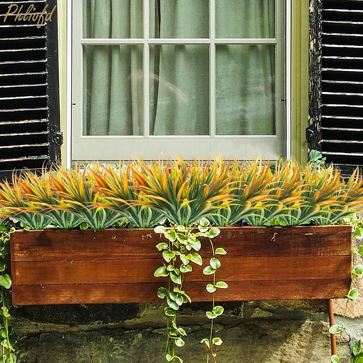 6-Pc UV Resistant Artificial Grass Plants – 17.3in Vibrant Yellow & Orange