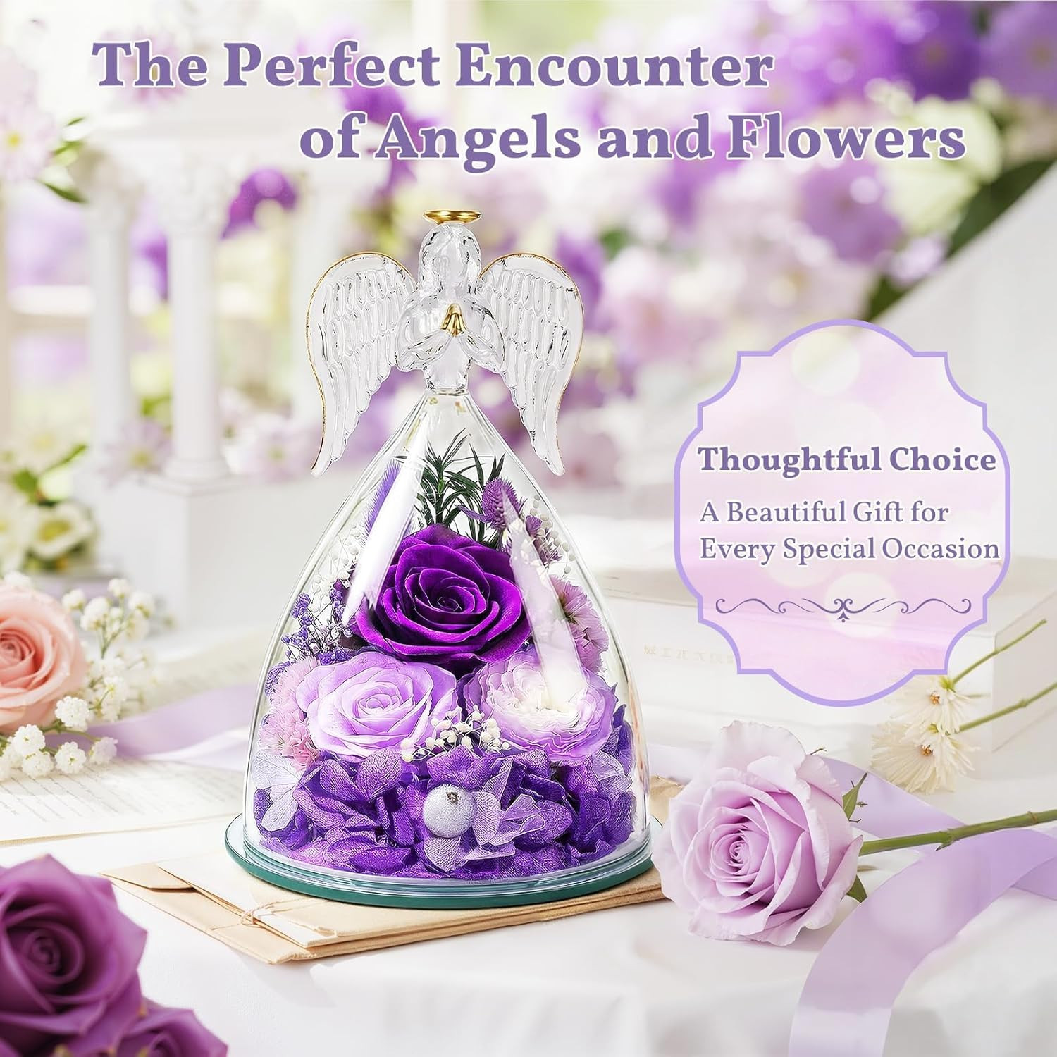 Gifts for Mom, Flowers for Mother’S Day, Preserved Rose in Glass Dome with Light