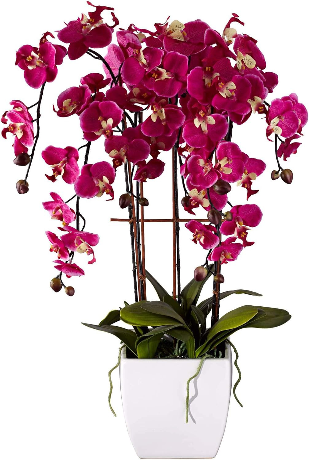Realistic Purple Orchid Faux Flowers in White Pot for Home Decor 29″ High