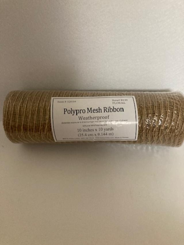 Hobby Lobby – Polypro Mesh Ribbon- Tan – Weatherproof- # 328104- New/Sealed –