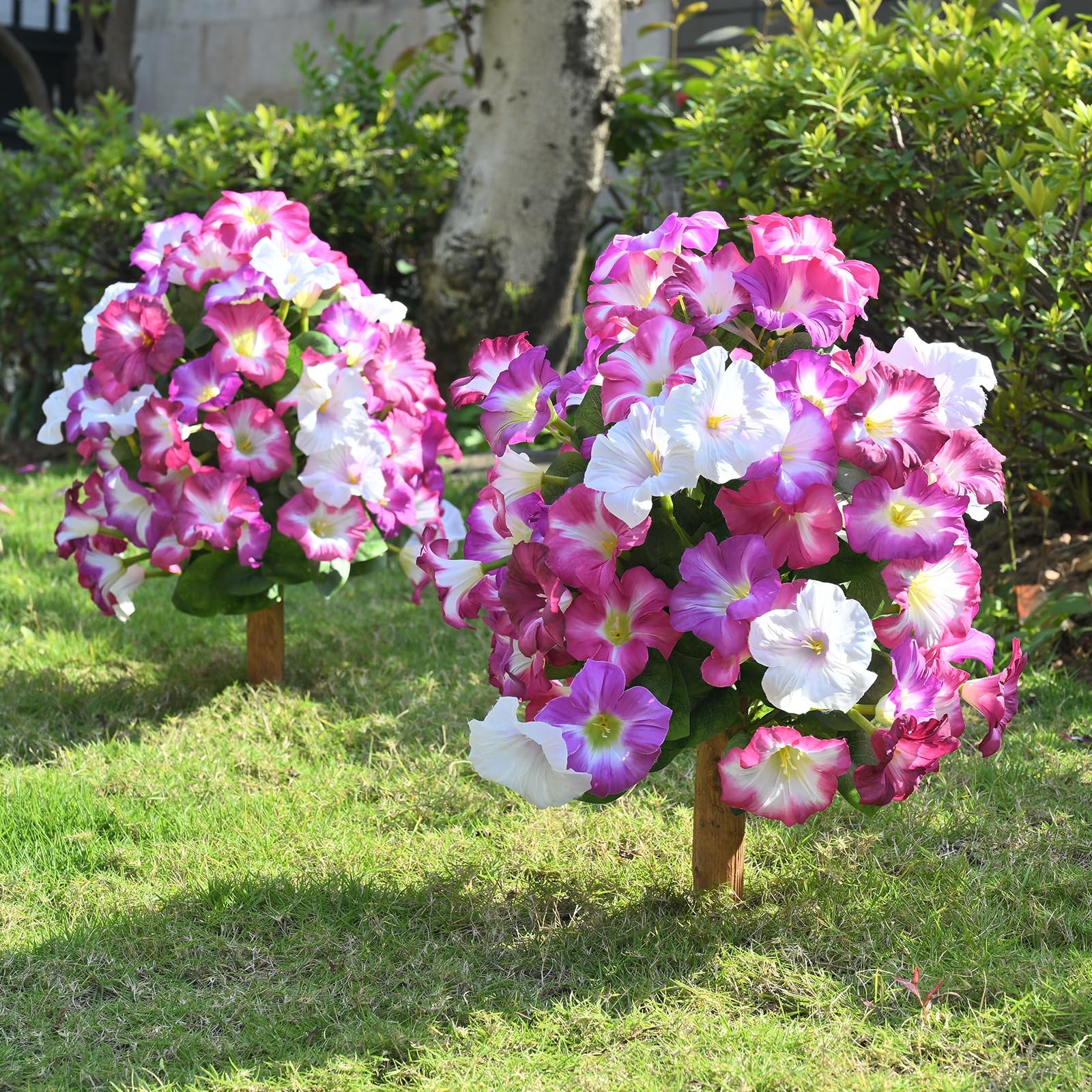 Artificial Topiary Ball Trees for Outdoors, Set of 2 Artificial Petunia Shrub…