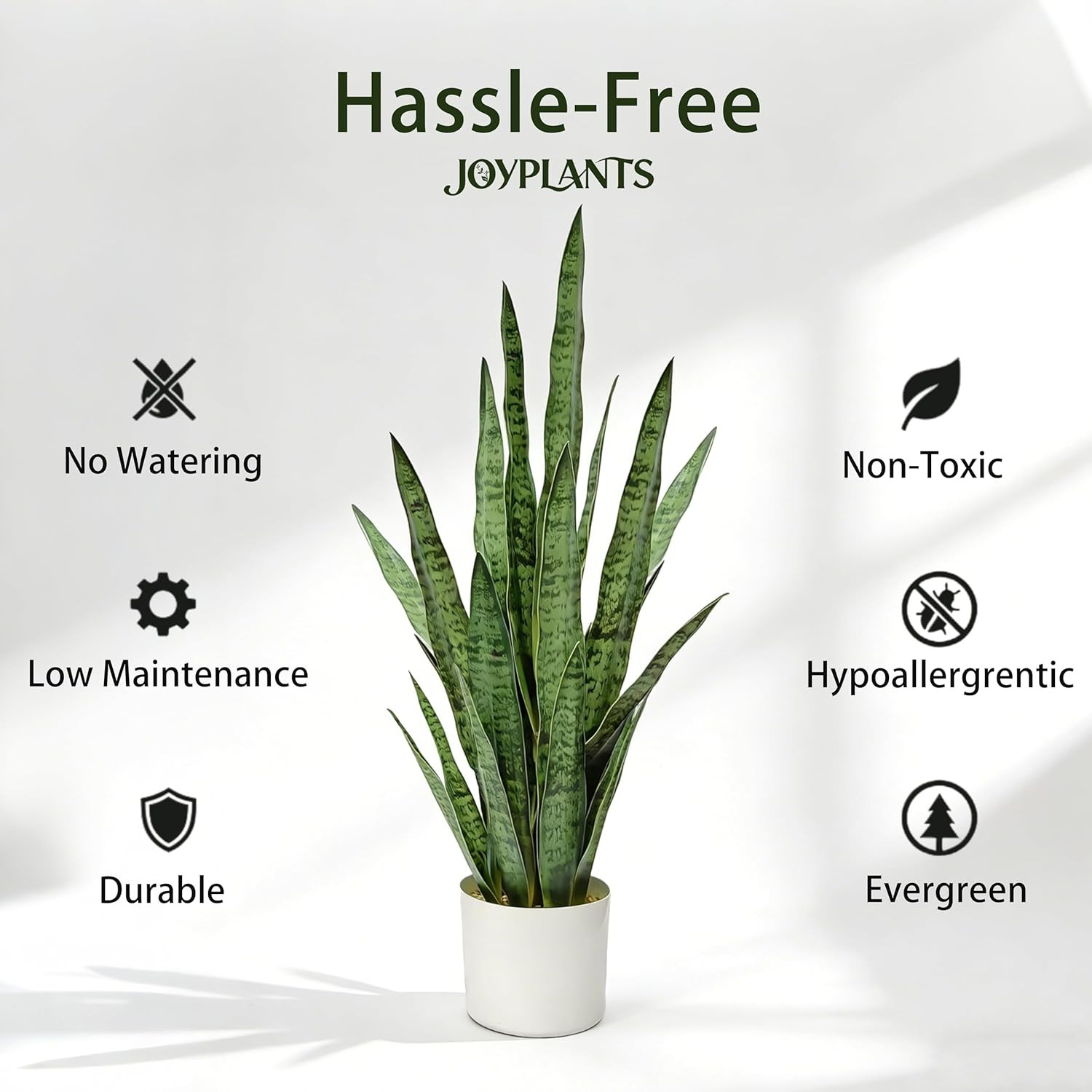 35″ Fake Snake Plant in White Pot – Realistic Faux Decor for Home & Office