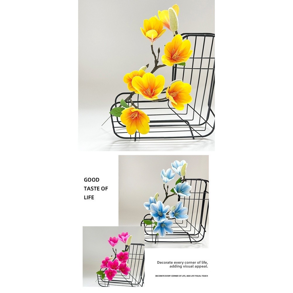 7-Bloom Magnolia Artificial Flower Stem Plastic for Table Shelf Display