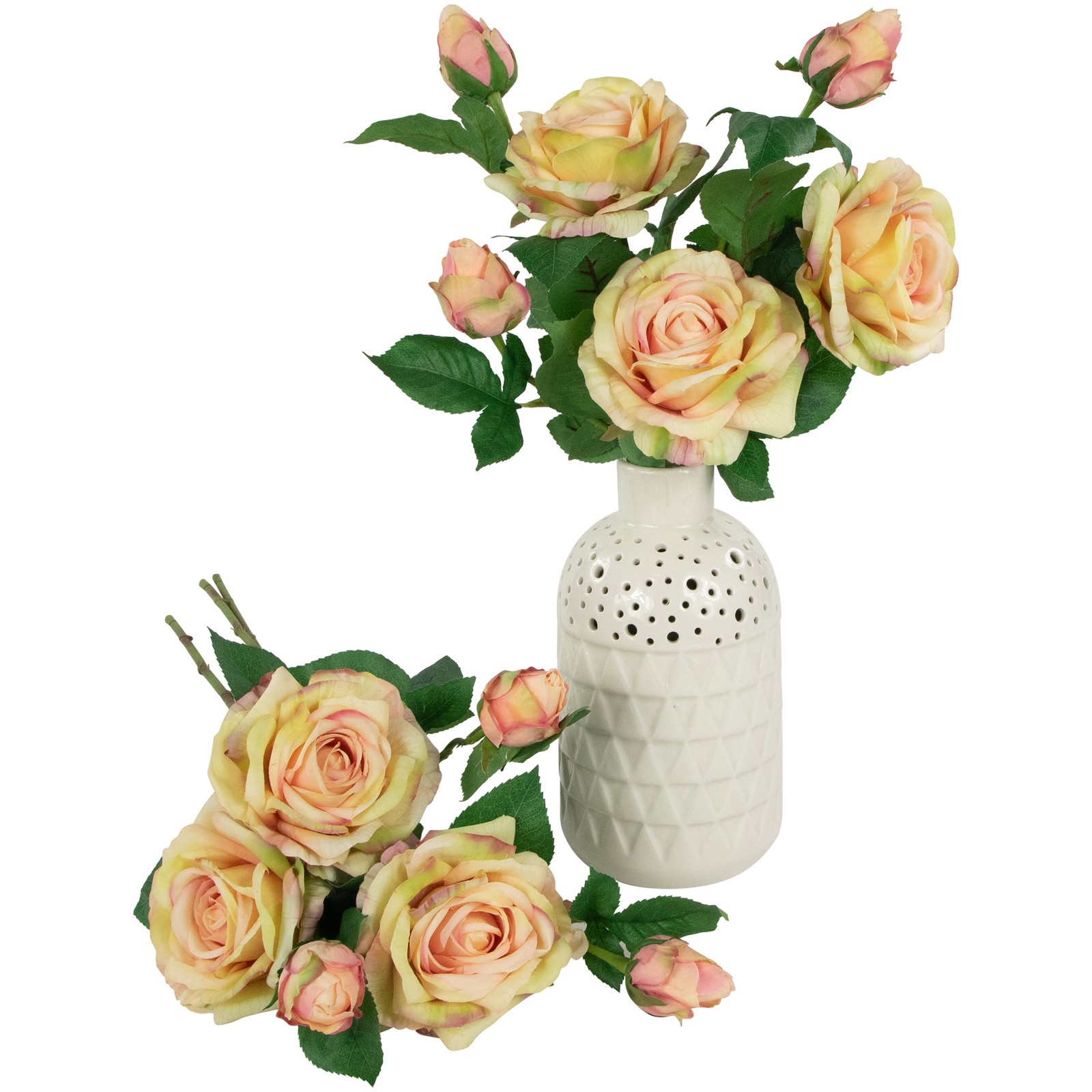 Northlight Real Touch™ Cream and Pink Artificial Rose Stems, Set of 6 – 26″
