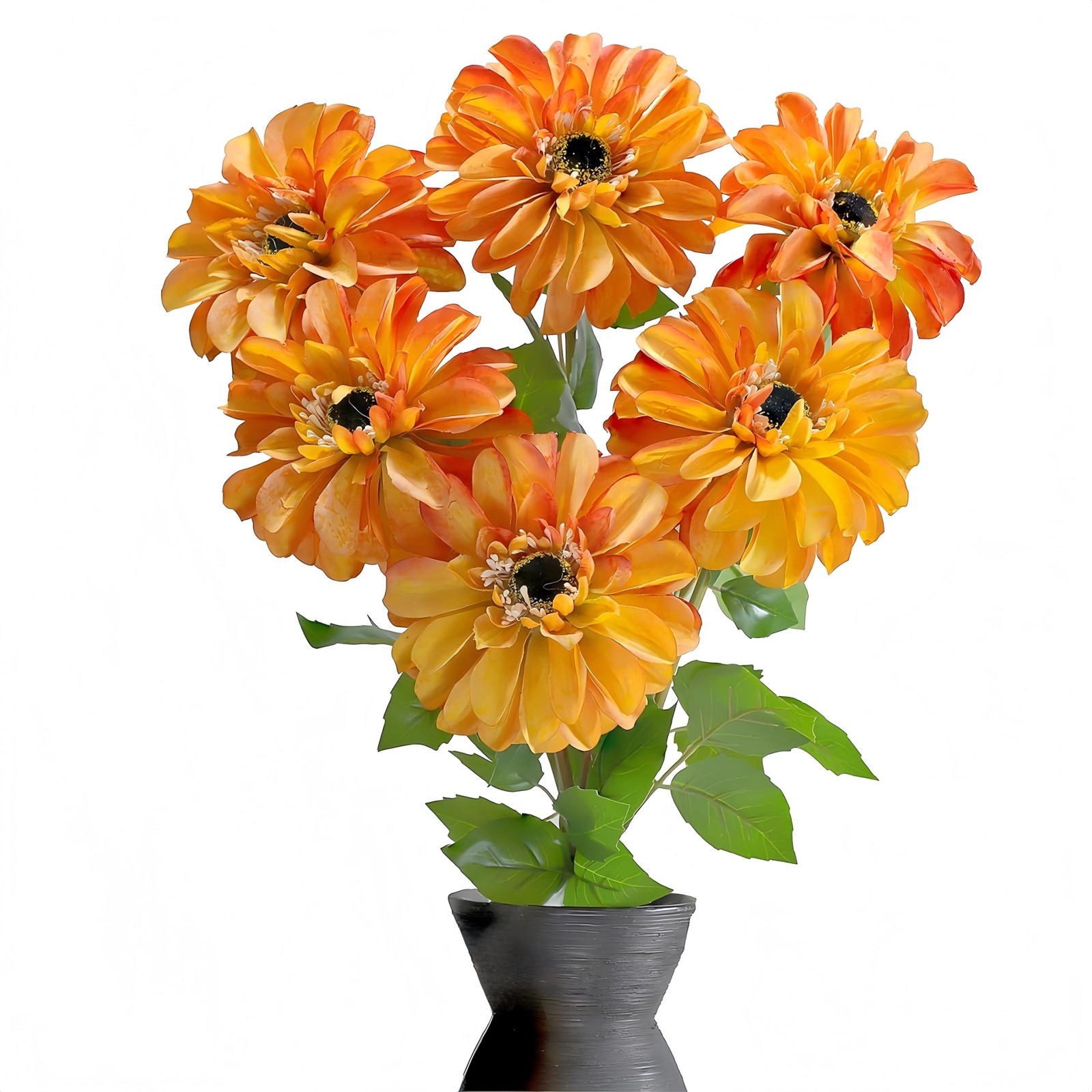 Crisantemo artificial de seda, flores de zinnia naranja de 60 cm (24 pulgadas)