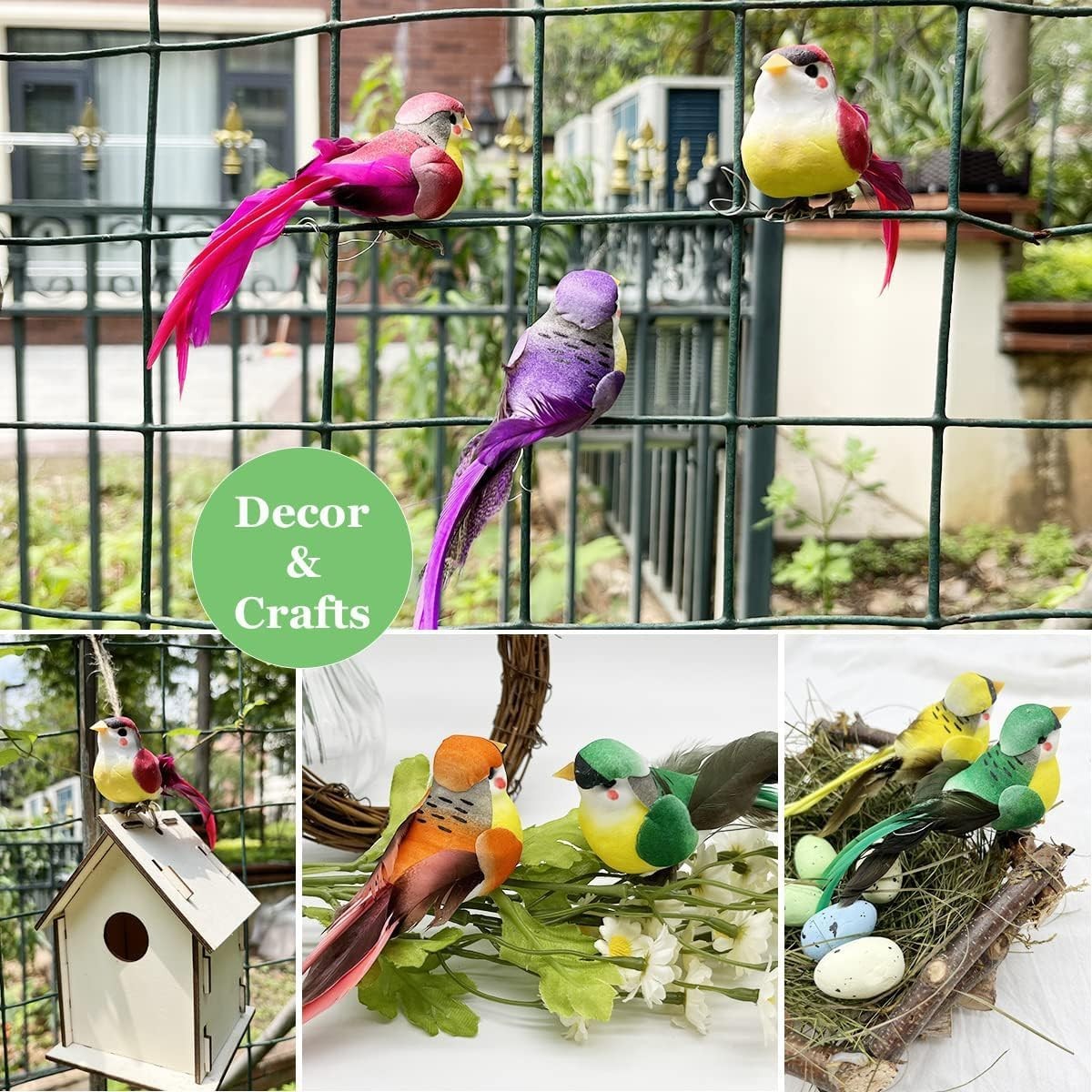 12pcs Assorted Artificial Birds Clip on Ornaments 6-inch Simulated Foam Feath…