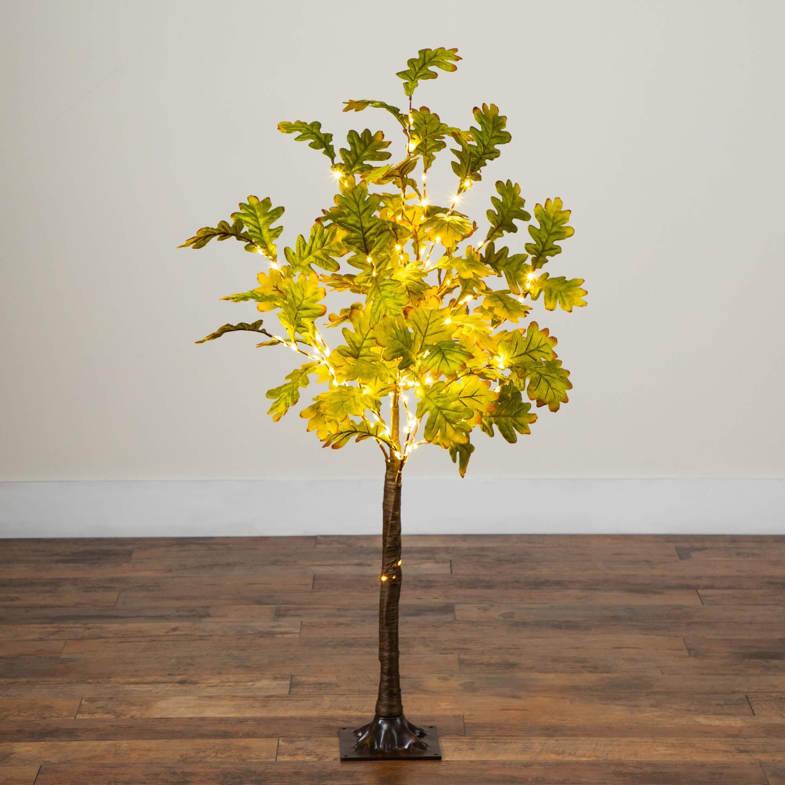Nearly Natural 4ft Pre-Lit Green Autumn Oak Fall Tree w/ 150 Warm White LED