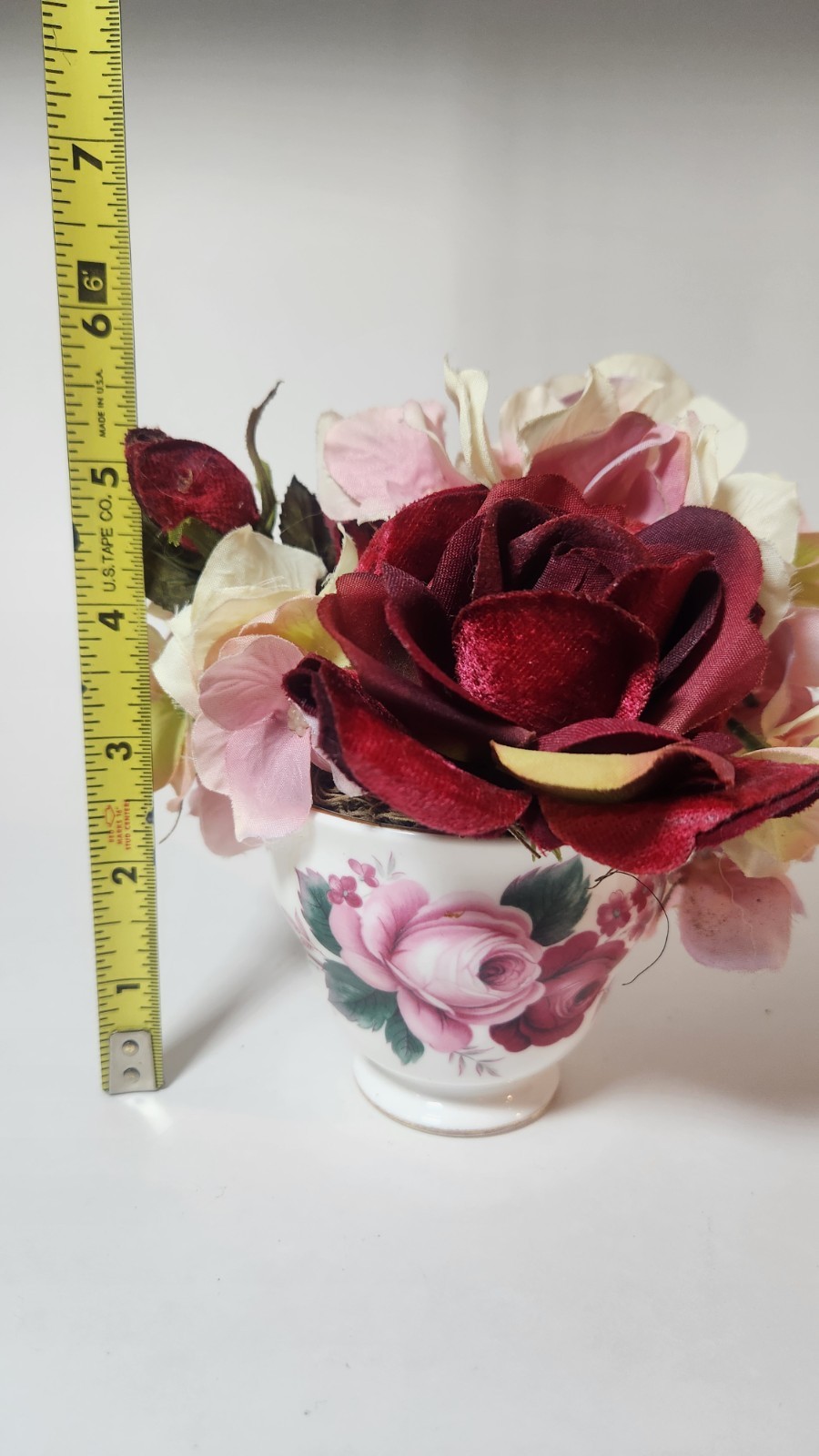 Queen Anne Bone China Artificial Flower Arrangement Teacup Rose Hydrangea