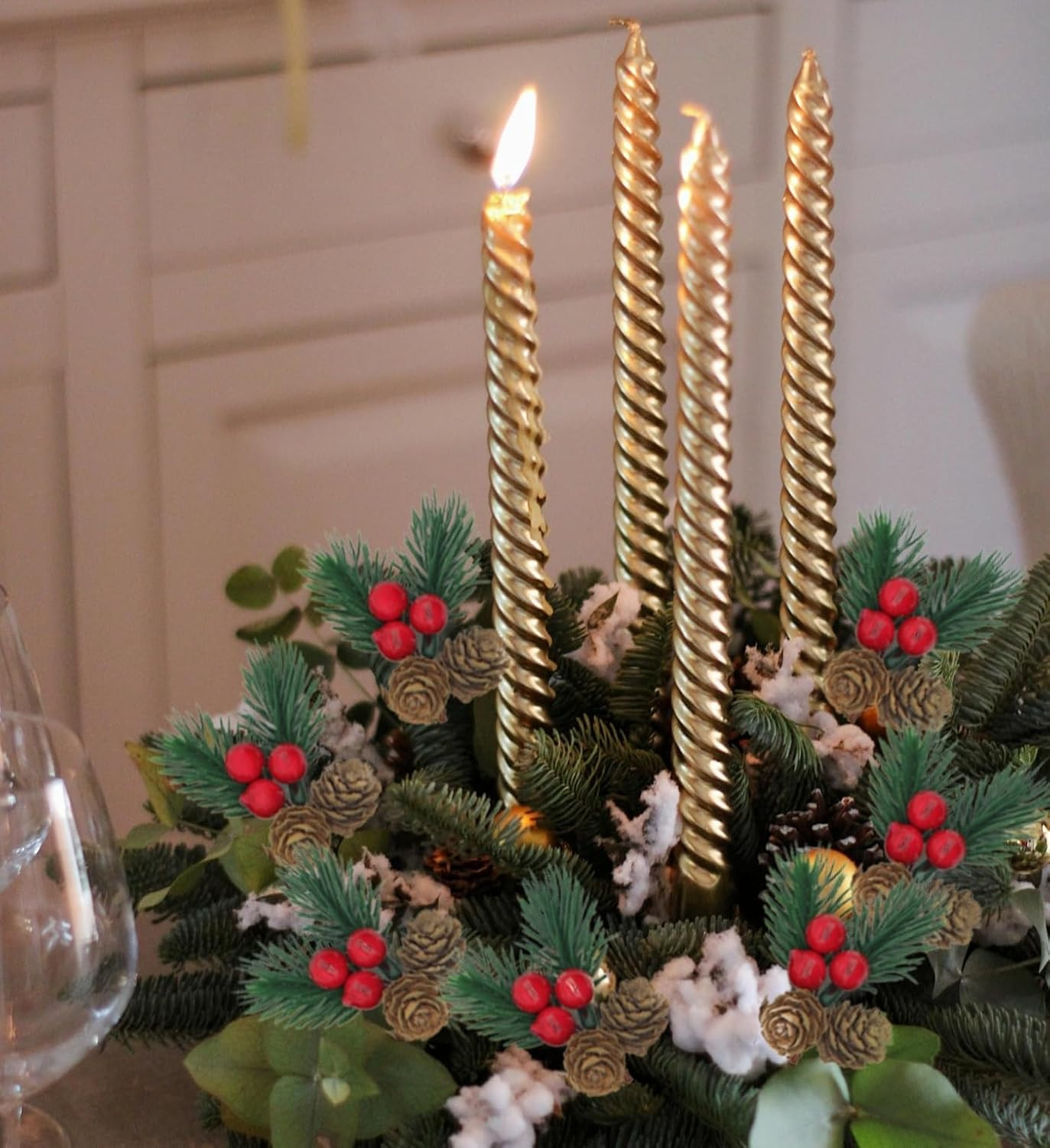 Christmas Floral Picks, 50Pcs Pine Cone Holly Berry Stems for Crafts, Artificial