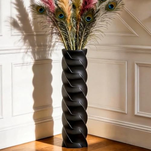 Tall Spiral Floor Vase 23.6″ – Glossy Twisted Resin Decorative 23.6 in Black