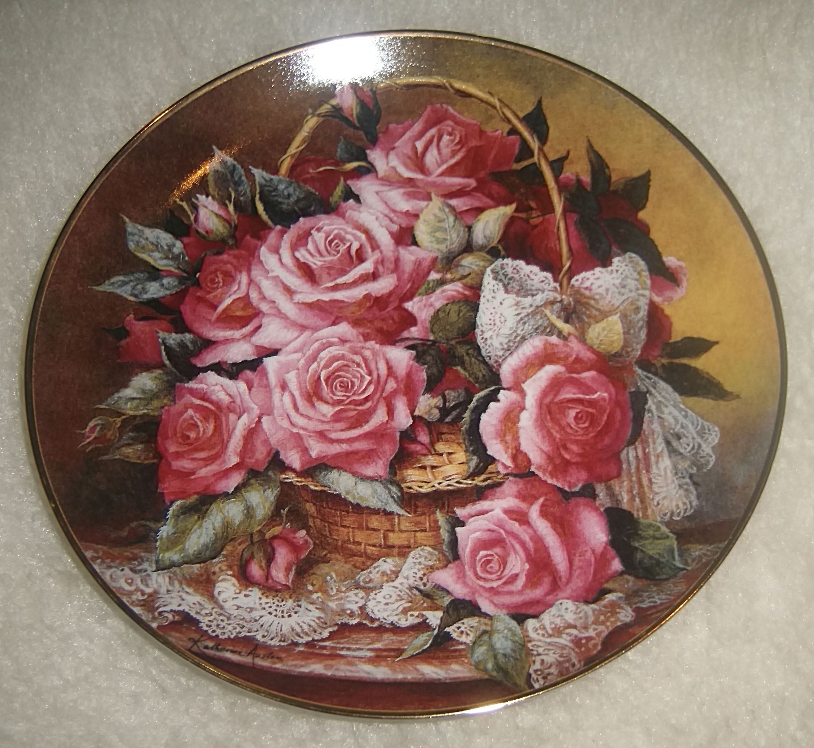 ROSE PORCELAIN PLATES Vintage Floral Flowers Lena Liu Katherine Austen LOT Four