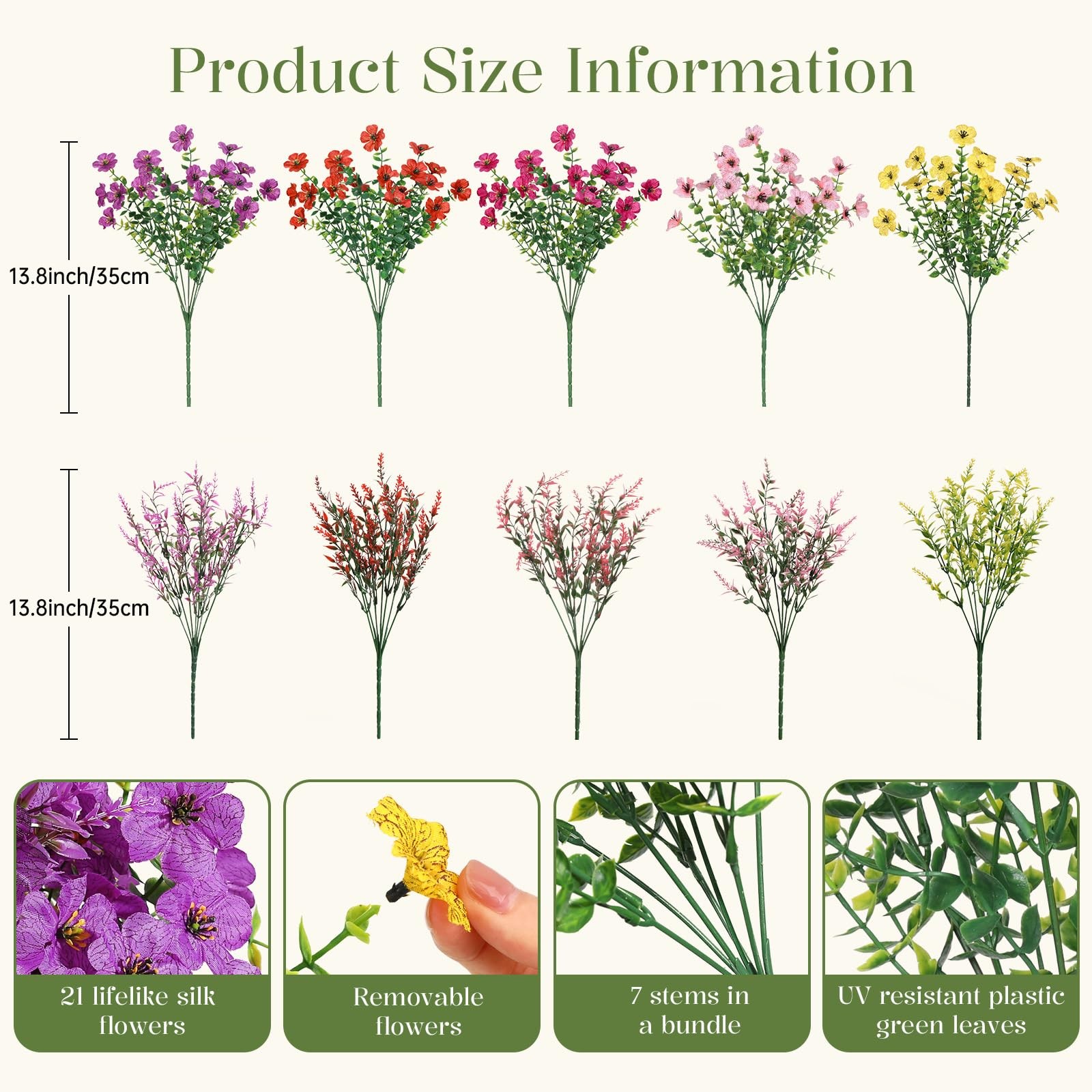 24 Bundles Artificial Flowers for Outdoors Decoration, Faux Plants Fake Silk …
