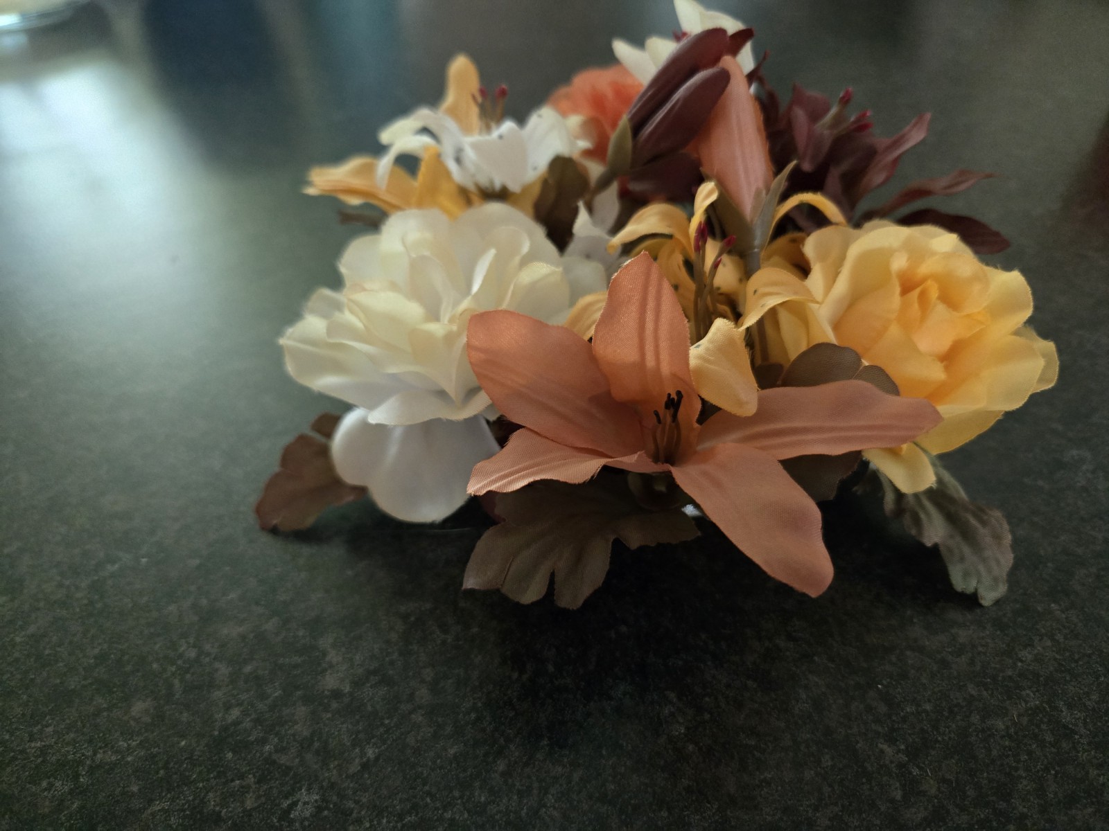 Vintage Fake Artificial Flower Floral Candle Ring Orange Yellow Cream