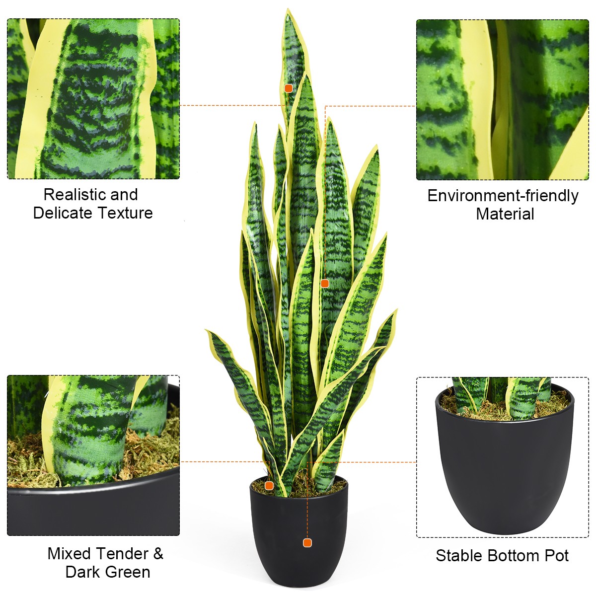 Costway Artificial Snake Plant 35.5″ Fake Sansevieria Indoor/Outdoor Decoration