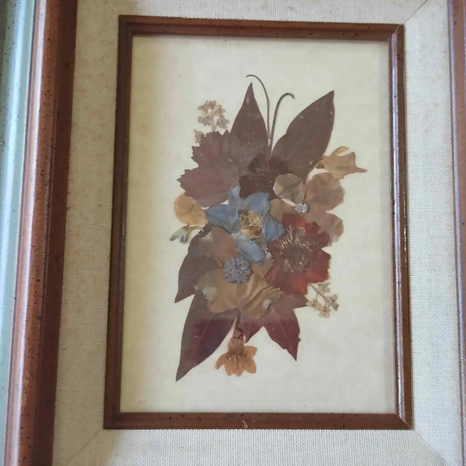 Dried Wild Flowers Dogwood Leaves Naturalistic Green Brown Framed Picture