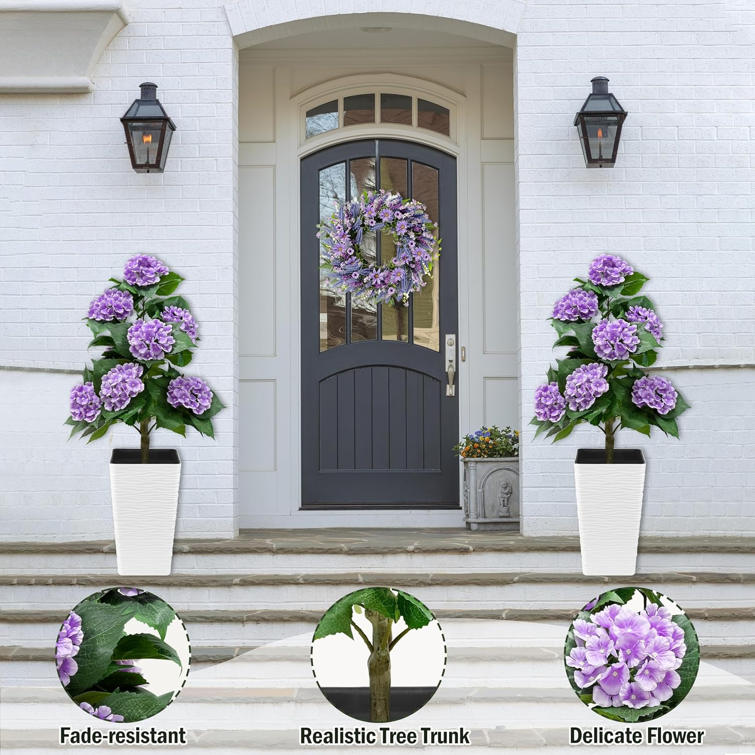 46″ Purple Hydrangea Tree – Faux Flower Topiary Plant for Home & Office Decor