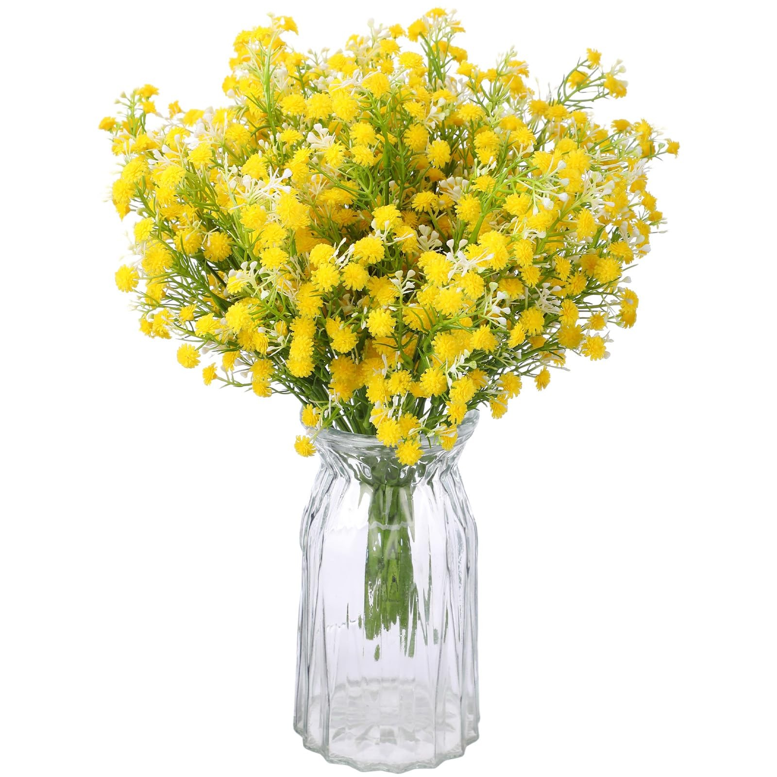 12 PCS Spring Babys Breath Flowers Artificial Gypsophila Bouquet Yellow Decor