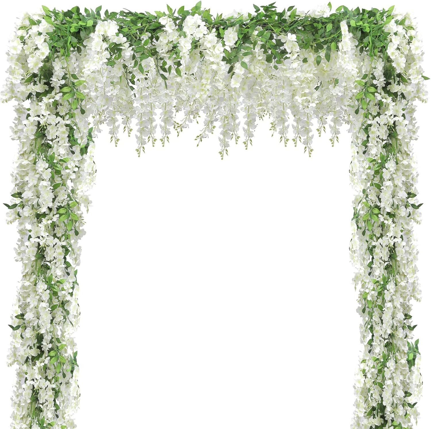 Wisteria Artificial Flowers Garland, 5Pcs Total 36FT White Wisteria Hanging Flow