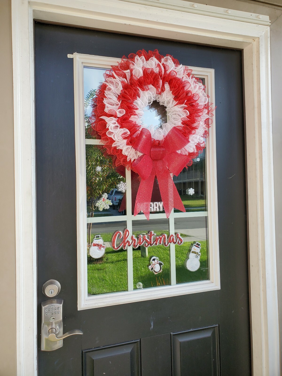 CHRISTMAS red white Deco Mesh Wreath Wall Decor Decoration Double Front Door NEW